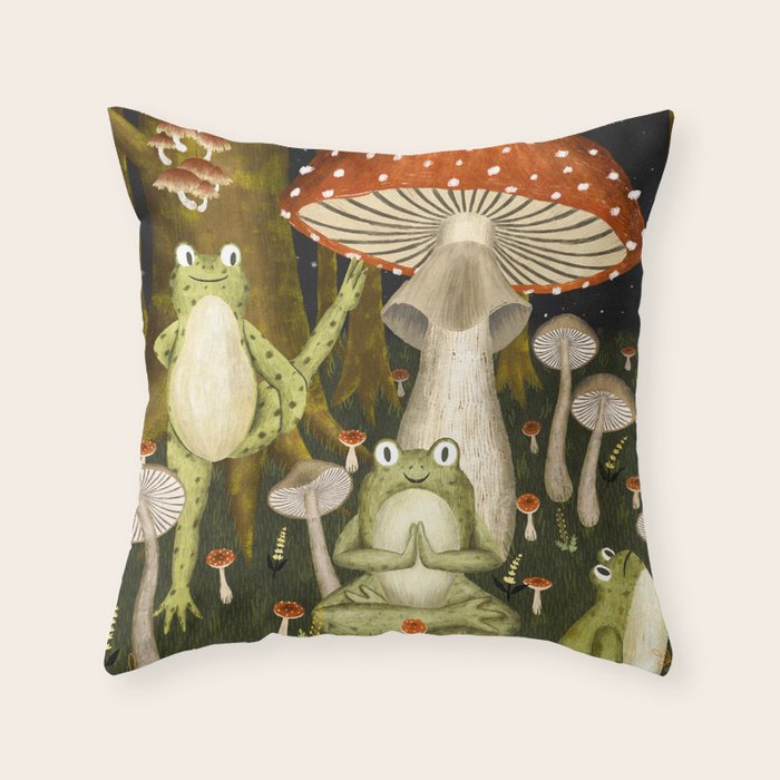 mushroom forest yoga Throw Pillow Gallery Image 6