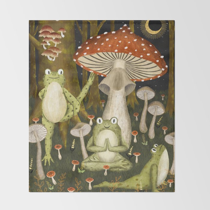 mushroom forest yoga Throw Blanket Gallery Image 2