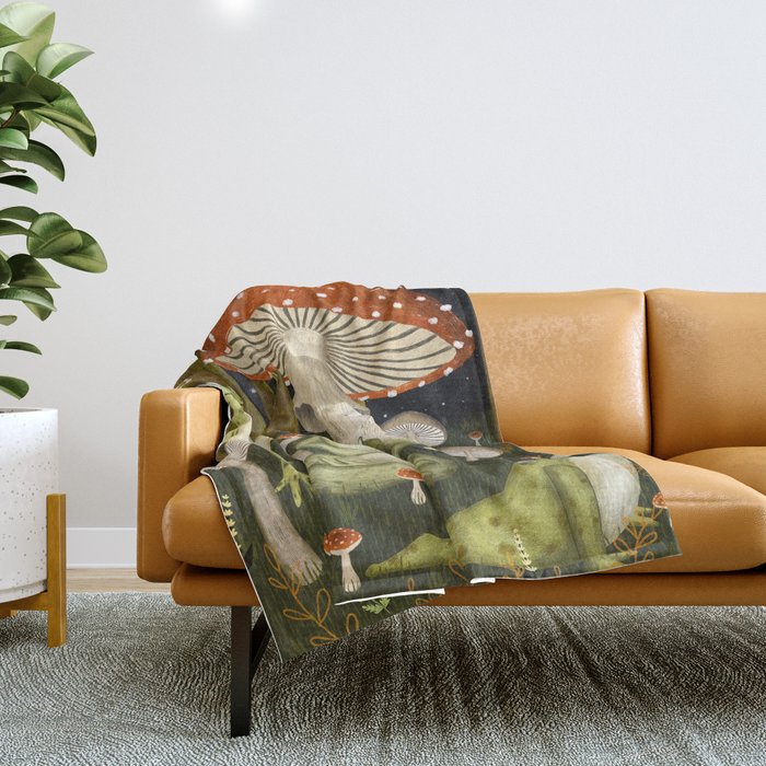 mushroom forest yoga Throw Blanket Gallery Image 1