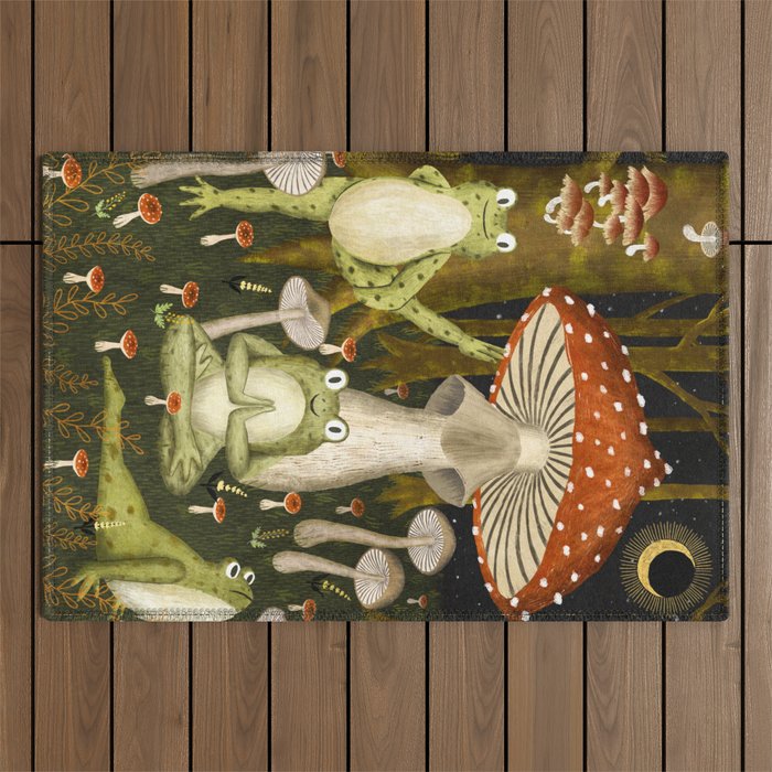 mushroom forest yoga Outdoor Rug Gallery Image 1