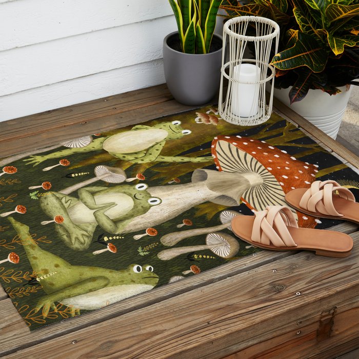 mushroom forest yoga Outdoor Rug Gallery Image 2