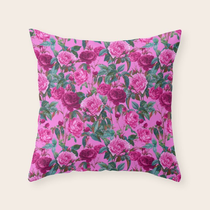  Pink Floral Garden Throw Pillow Gallery Image 1