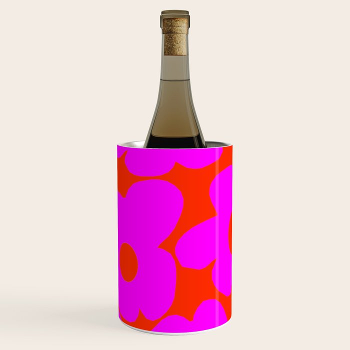 Pink Retro Flowers Orange Red Background #decor #society6 #buyart Wine Chiller Gallery Image 2