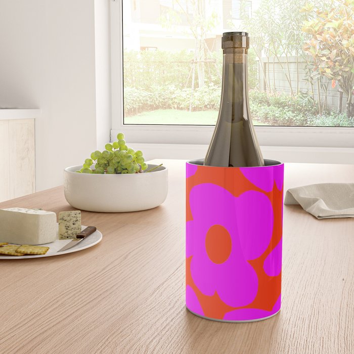 Pink Retro Flowers Orange Red Background #decor #society6 #buyart Wine Chiller Gallery Image 4