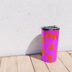 Pink Retro Flowers Orange Red Background #decor #society6 #buyart Travel Mug Gallery Image 4