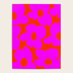 Pink Retro Flowers Orange Red Background #decor #society6 #buyart Poster Gallery Image 4