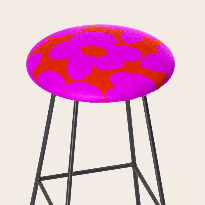 Pink Retro Flowers Orange Red Background #decor #society6 #buyart Stool Gallery Image 2