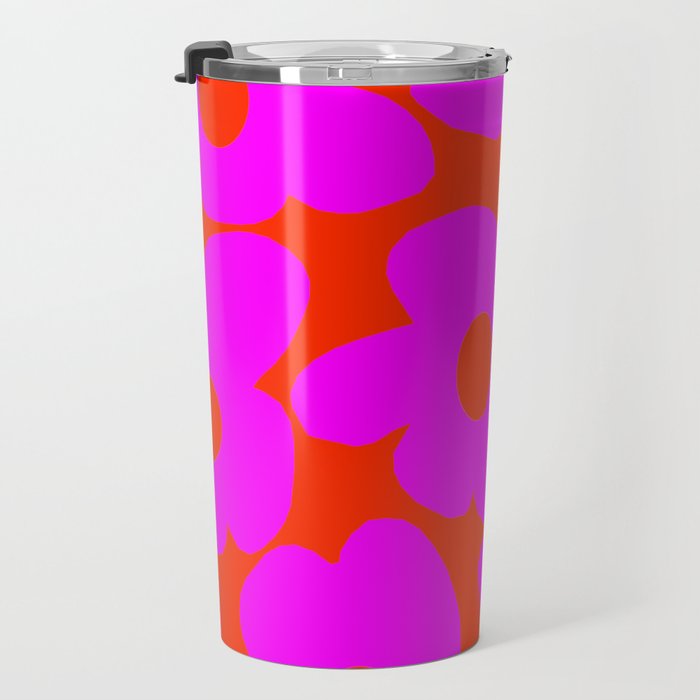 Pink Retro Flowers Orange Red Background #decor #society6 #buyart Travel Mug Gallery Image 3