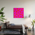 Pink Retro Flowers Orange Red Background #decor #society6 #buyart Wood Wall Art Gallery Image 2