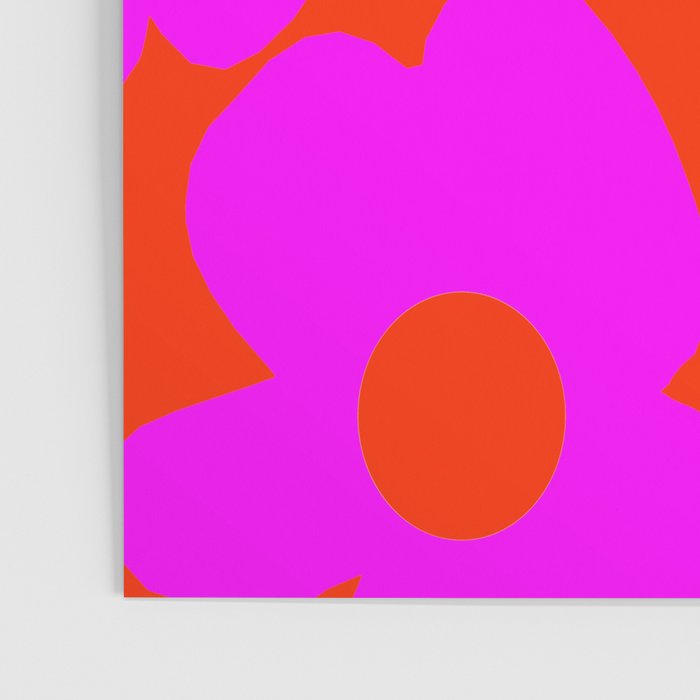 Pink Retro Flowers Orange Red Background #decor #society6 #buyart Poster Gallery Image 3
