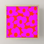 Pink Retro Flowers Orange Red Background #decor #society6 #buyart Mini Art Print Gallery Image 1
