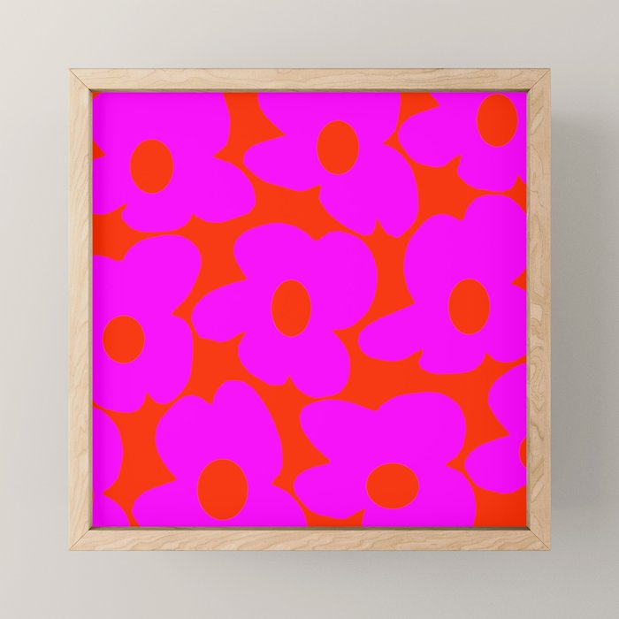 Pink Retro Flowers Orange Red Background #decor #society6 #buyart Mini Art Print Gallery Image 1