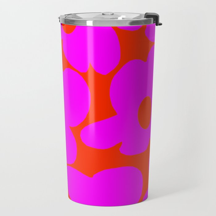 Pink Retro Flowers Orange Red Background #decor #society6 #buyart Travel Mug Gallery Image 2