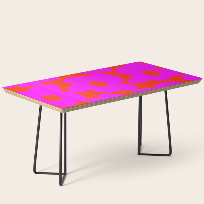 Pink Retro Flowers Orange Red Background #decor #society6 #buyart Coffee Table Gallery Image 1