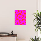 Pink Retro Flowers Orange Red Background #decor #society6 #buyart Poster Gallery Image 2