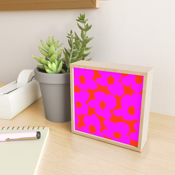 Pink Retro Flowers Orange Red Background #decor #society6 #buyart Mini Art Print Gallery Image 2