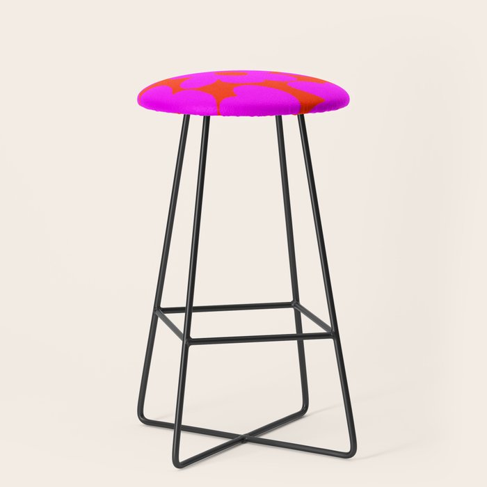 Pink Retro Flowers Orange Red Background #decor #society6 #buyart Stool Gallery Image 1