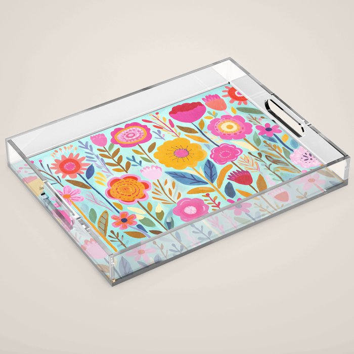 Happy Summer Groovy Flower Meadow Acrylic Tray Gallery Image 1