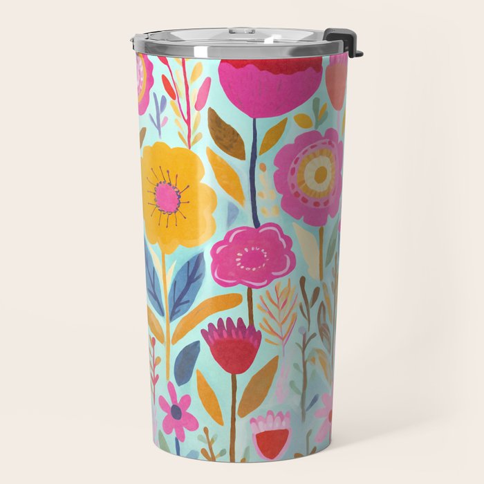 Happy Summer Groovy Flower Meadow Travel Mug Gallery Image 2