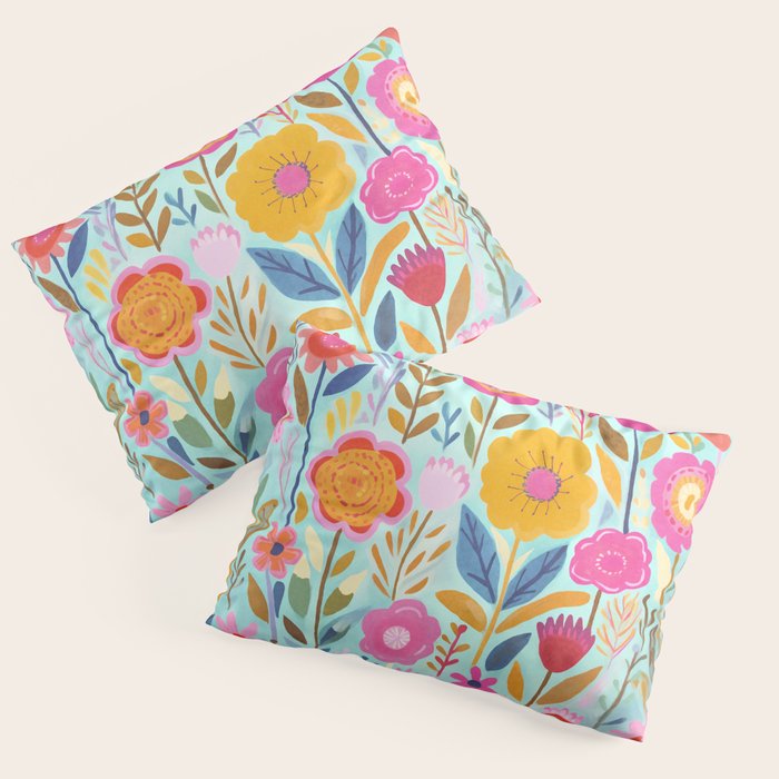 Happy Summer Groovy Flower Meadow Pillow Sham Gallery Image 1