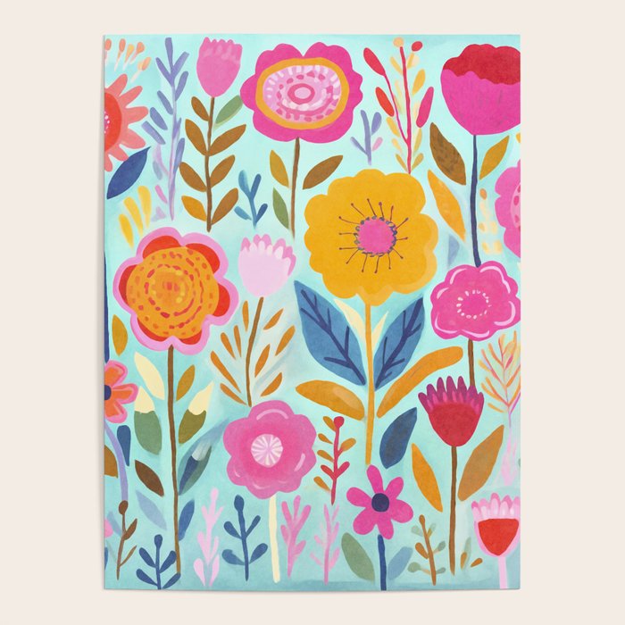 Happy Summer Groovy Flower Meadow Poster Gallery Image 1