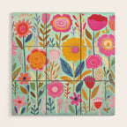 Happy Summer Groovy Flower Meadow Wood Wall Art Gallery Image 1