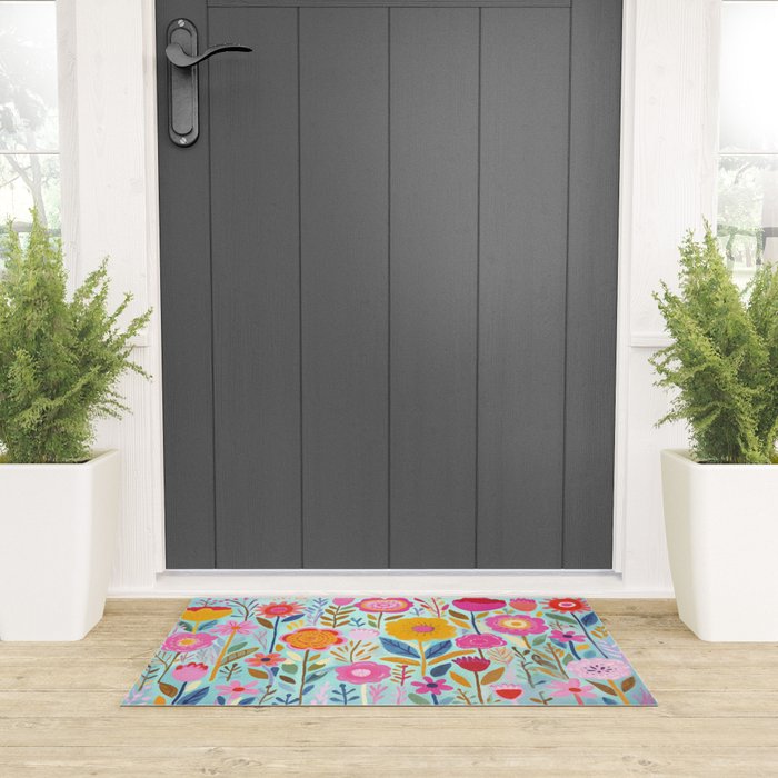 Happy Summer Groovy Flower Meadow Welcome Mat Gallery Image 3
