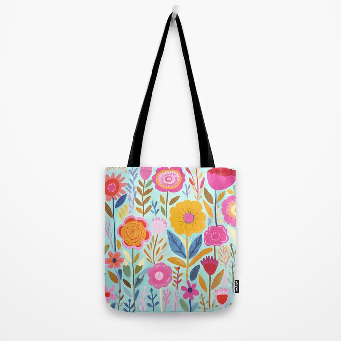 Happy Summer Groovy Flower Meadow Tote Bag Gallery Image 2