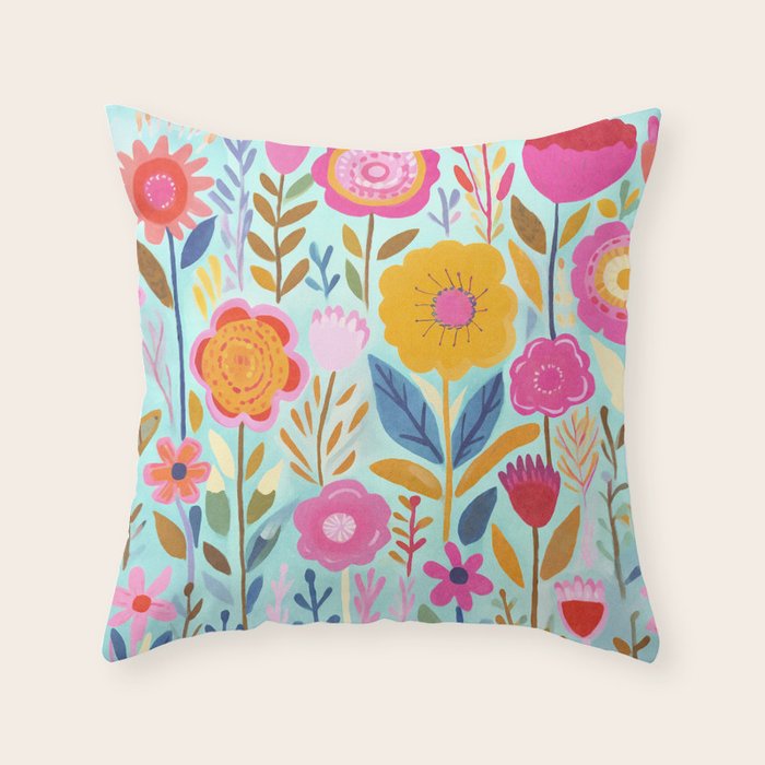 Happy Summer Groovy Flower Meadow Throw Pillow Gallery Image 6