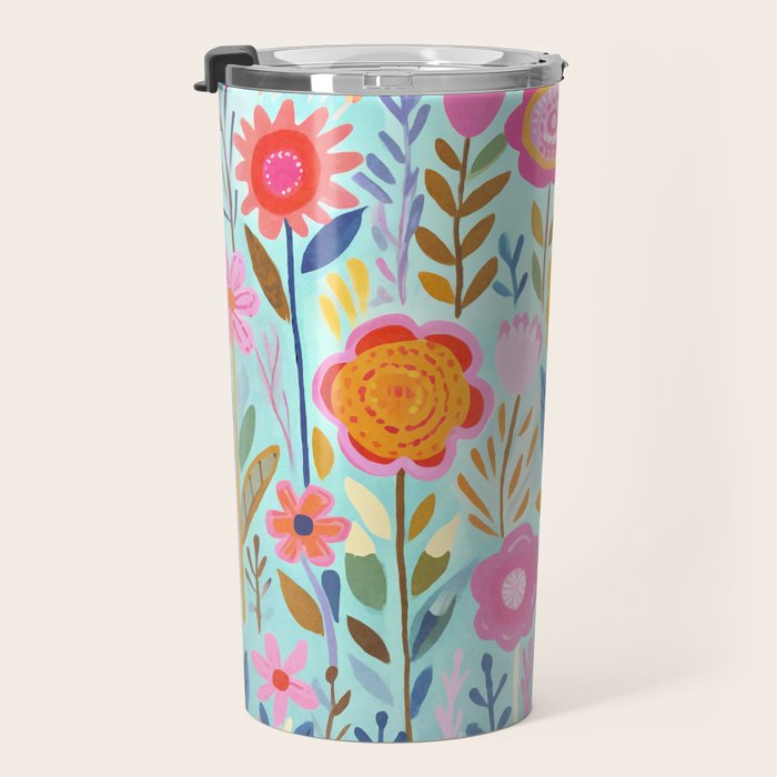 Happy Summer Groovy Flower Meadow Travel Mug Gallery Image 3
