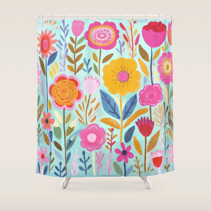 Happy Summer Groovy Flower Meadow Shower Curtain Gallery Image 1