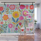 Happy Summer Groovy Flower Meadow Wall Mural Gallery Image 1