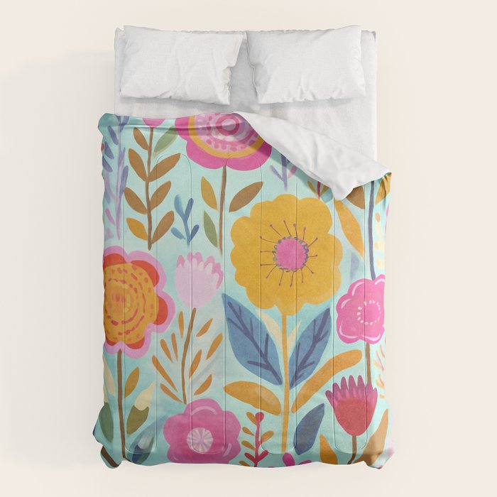 Happy Summer Groovy Flower Meadow Comforter Gallery Image 1