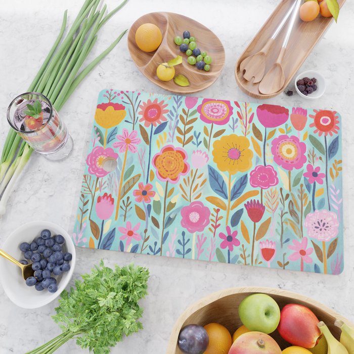 Happy Summer Groovy Flower Meadow Cutting Board Gallery Image 2