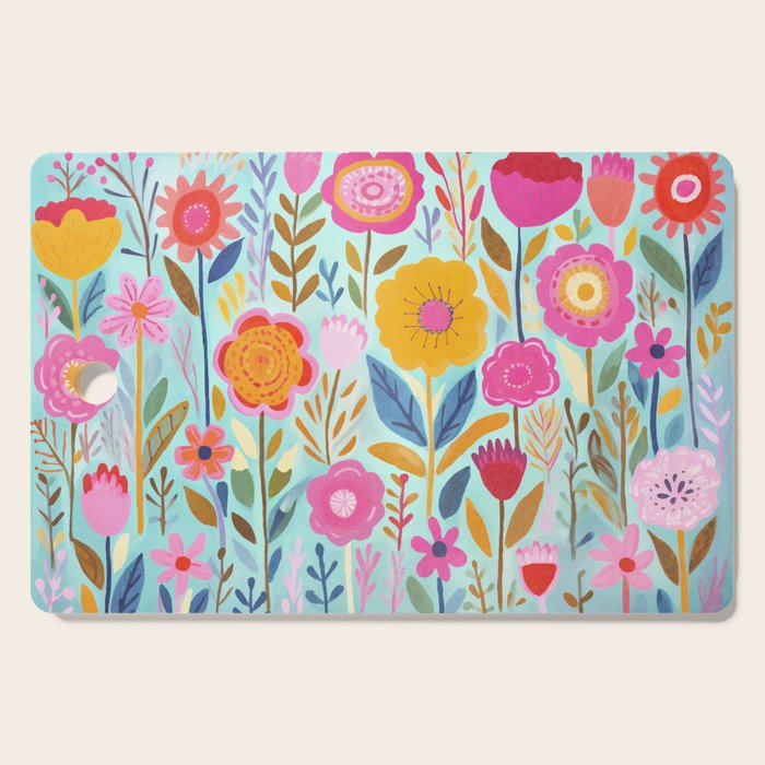 Happy Summer Groovy Flower Meadow Cutting Board Gallery Image 1