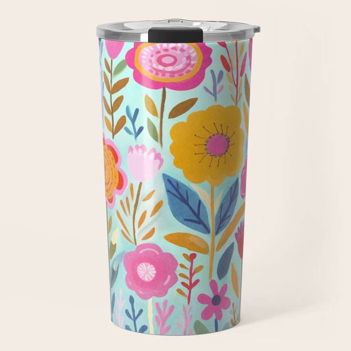 Happy Summer Groovy Flower Meadow Travel Mug Gallery Image 1