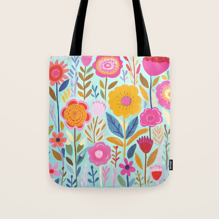 Happy Summer Groovy Flower Meadow Tote Bag Gallery Image 1