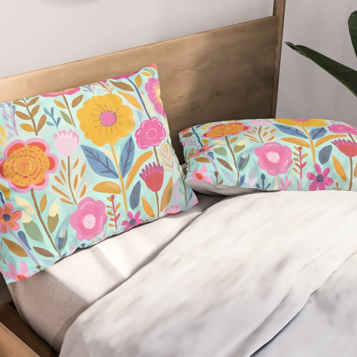 Happy Summer Groovy Flower Meadow Pillow Sham Gallery Image 2
