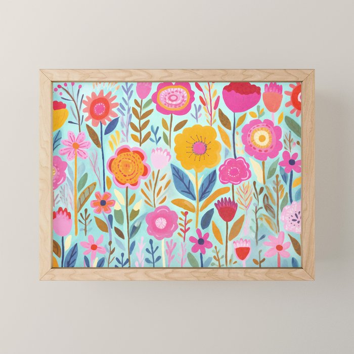 Happy Summer Groovy Flower Meadow Mini Art Print Gallery Image 1
