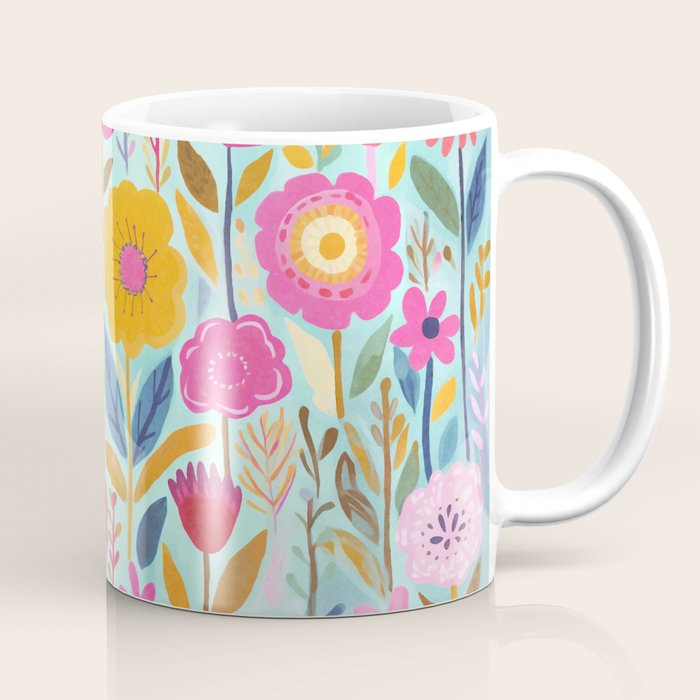 Happy Summer Groovy Flower Meadow Coffee Mug Gallery Image 1