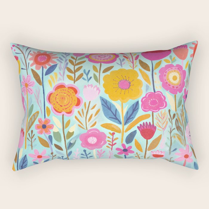 Happy Summer Groovy Flower Meadow Rectangular Pillow Gallery Image 1