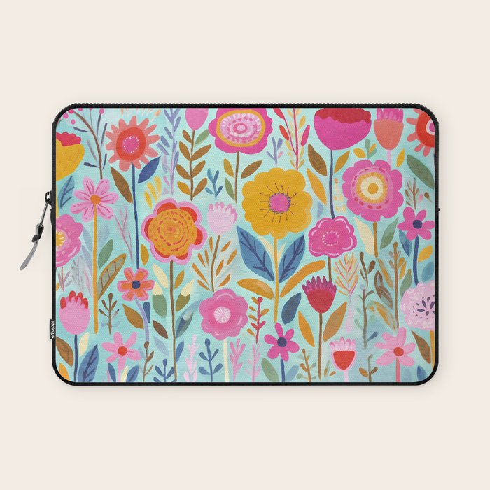 Happy Summer Groovy Flower Meadow Laptop Sleeve Gallery Image 1