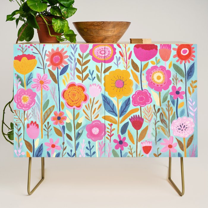 Happy Summer Groovy Flower Meadow Credenza Gallery Image 1