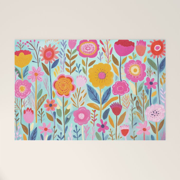 Happy Summer Groovy Flower Meadow Welcome Mat Gallery Image 1