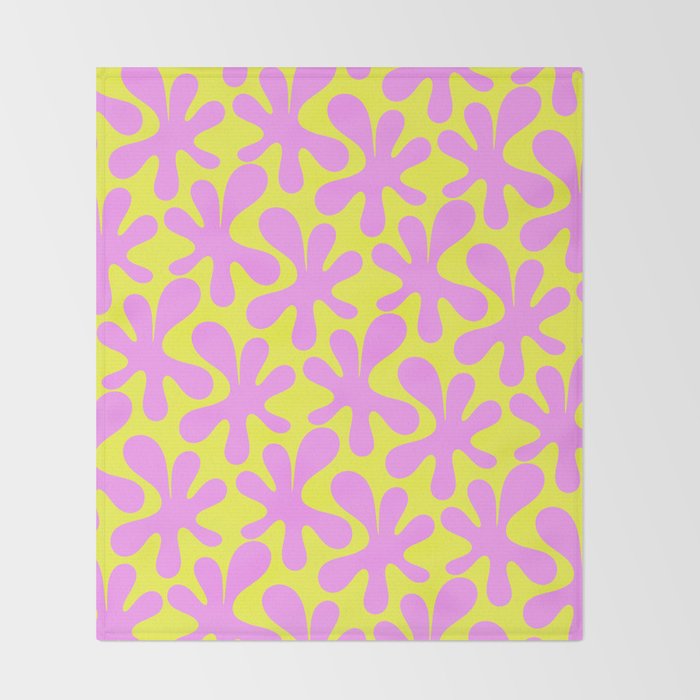 Neon Yellow and Pink Amoeba Dance Vivid Retro Modern Pattern Throw Blanket Gallery Image 2