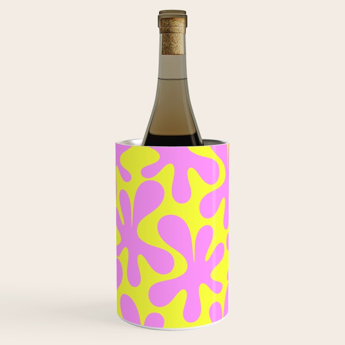 Neon Yellow and Pink Amoeba Dance Vivid Retro Modern Pattern Wine Chiller Gallery Image 2
