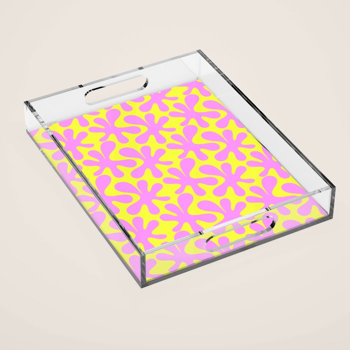 Neon Yellow and Pink Amoeba Dance Vivid Retro Modern Pattern Acrylic Tray Gallery Image 1