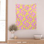 Neon Yellow and Pink Amoeba Dance Vivid Retro Modern Pattern Wall Tapestry Gallery Image 2