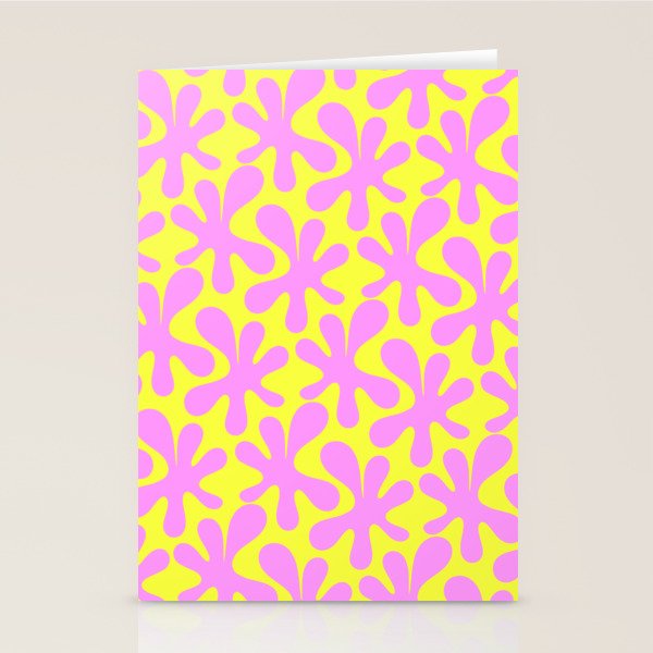 Neon Yellow and Pink Amoeba Dance Vivid Retro Modern Pattern Stationery Card Gallery Image 1