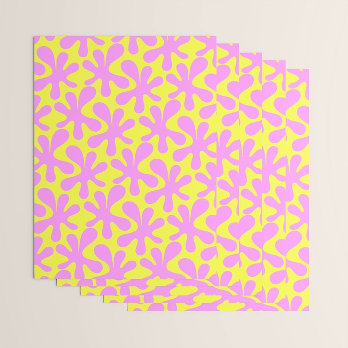 Neon Yellow and Pink Amoeba Dance Vivid Retro Modern Pattern Wrapping Paper Gallery Image 3